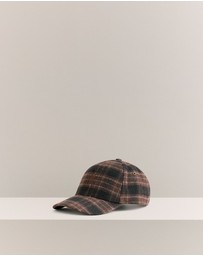 Trenery - Leo Wool Blend Check Monogram Cap in Coffee Bean