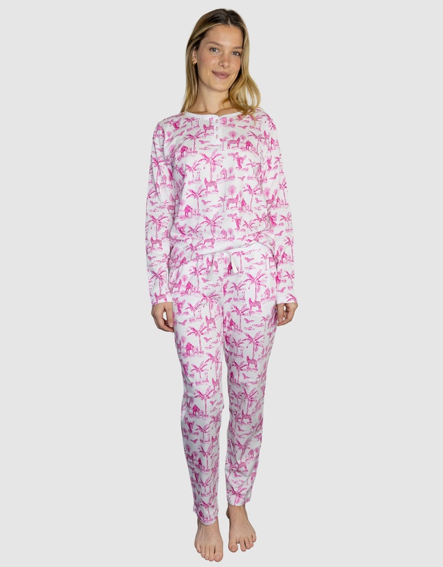 Sant And Abel - Women's Skydog Toile Pink Jersey Long PJ Set