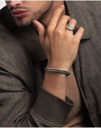 Nialaya Jewellery - Black Woven 8mm Box Chain Bracelet in Silver