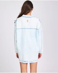 ONE TEASPOON - Le Captain Star Pullover Denim Mini Shirt Dress - Depeche Blue