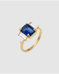 Elli Jewelry - Ring with Stones Rectangle Sapphire 925 Sterling Silver Gold-plated