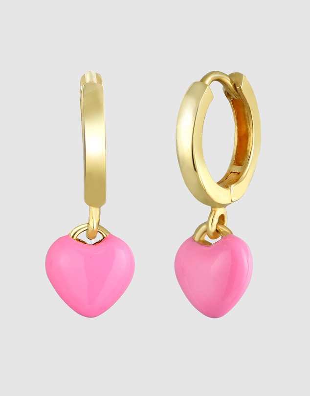 Elli Jewelry - Heart Pink Kids Stud Earrings in Gold-Plated 925 Silver