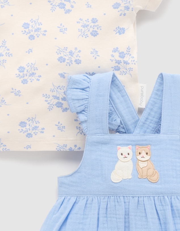 Purebaby - Embroidered Overall Set- Kids-Babies