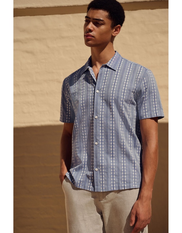 NEXT - Textured Stripe 100% Cotton Short Sleeve Shirt