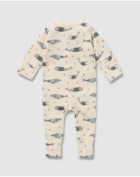Wilson & Frenchy - Woolly Whales Organic Zipsuit With Feet - Babies
