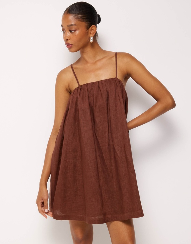 AERE - Liv Linen Gathered Neckline Mini Dress