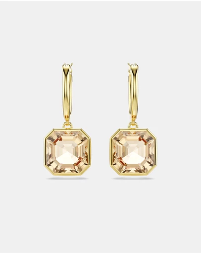 Swarovski - Millenia Drop Earrings, Square Cut, Caramel, Gold-tone-Plated