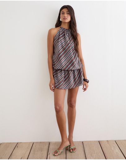 Chiffon Diagonal Stripe Grey & Maroon