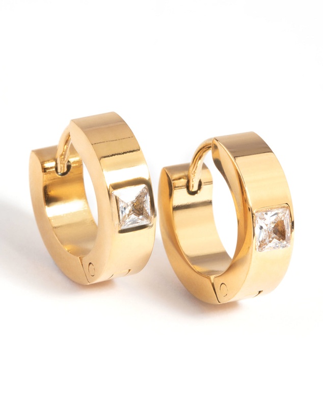 Lovisa - Waterproof Gold Plated Stainless Steel Cubic Zirconia Huggie Hoop Earrings