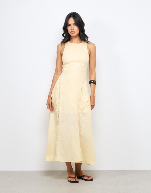 AERE - Adel Lace Insert Linen Midi Dress