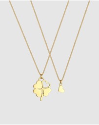 Elli Jewelry - Necklace Set Heart Clover Mother and Daughter 925 Sterling Silver Gold Plated