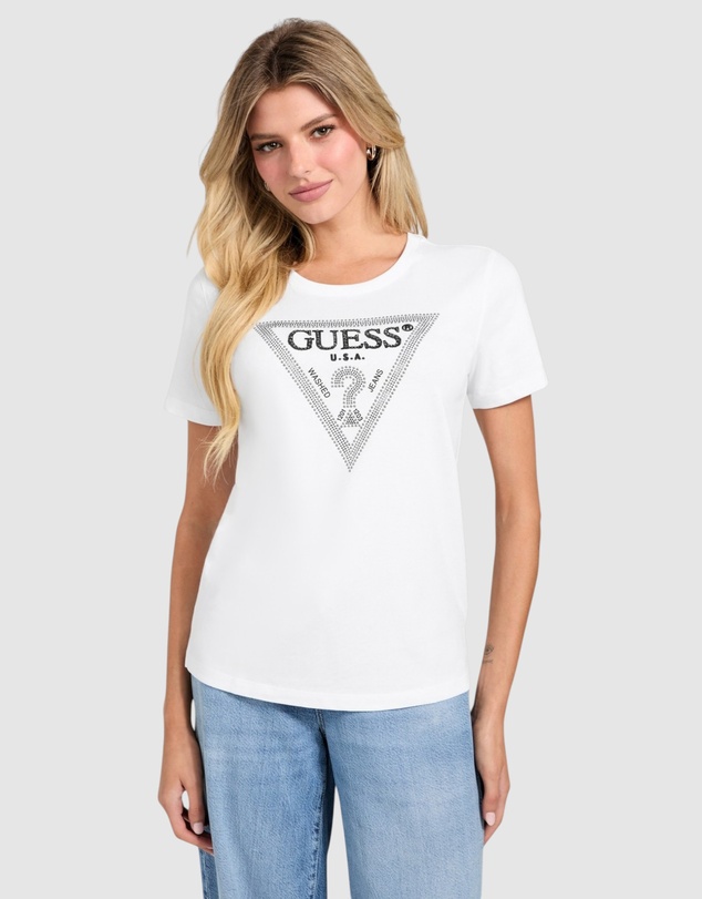 GUESS - Short Sleeve Crewneck Krystal Triangle T-Shirt