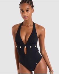 Banana Moon - Shellina Low Back One-Piece Halter Swimsuit with Shells