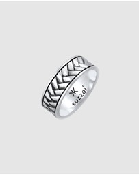 Kuzzoi - ICONIC EXCLUSIVE - Ring Mens Band Herringbone Vintage in 925 Sterling Silver