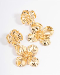 Lovisa - Gold Plated Double Gradual Flower Drop Earrings