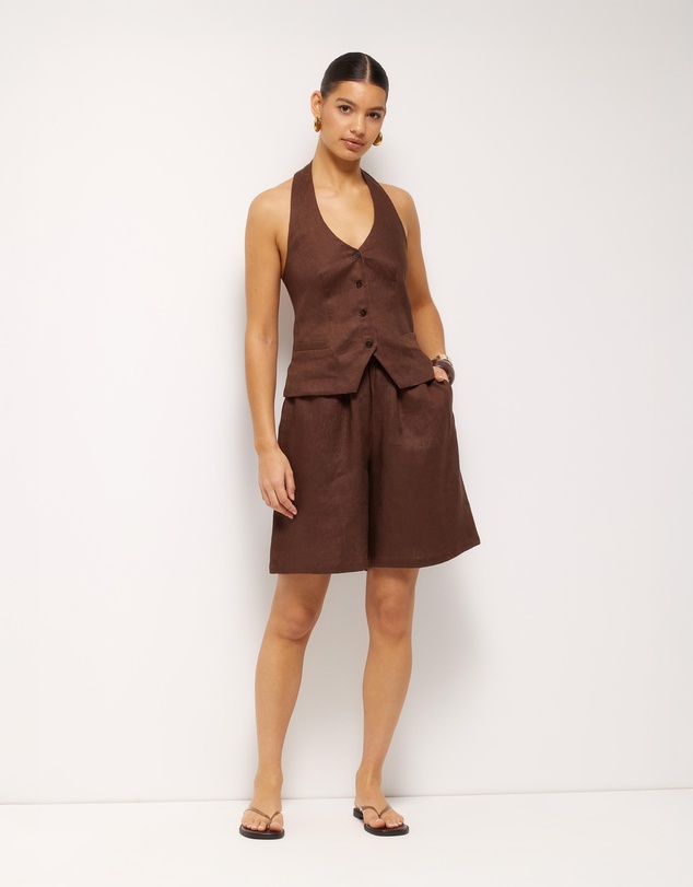 AERE - Ana Linen Button Front Halter Top