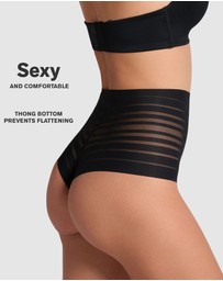 Leonisa - Sheer Stripe Tummy Compression High Waist Thong