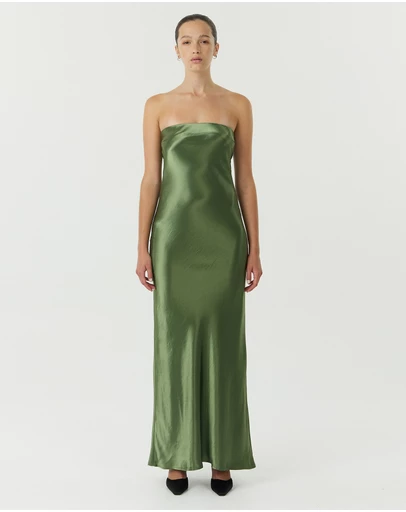 Third Form - Satin Tie Back Strapless Maxi Dress