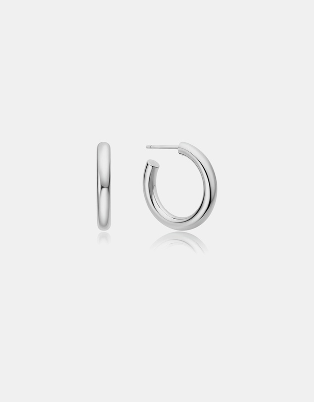 Ania Haie - Ania Haie Silver Classic Tube Medium Huggie Hoop Earrings
