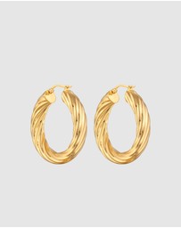 Elli Jewelry - Earrings Creoles Wide Twisted In 925 Sterling Silver Gold Plated