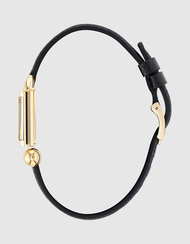Furla - Mianuvola Square Yellow Gold-Tone Black Leather Strap Watch