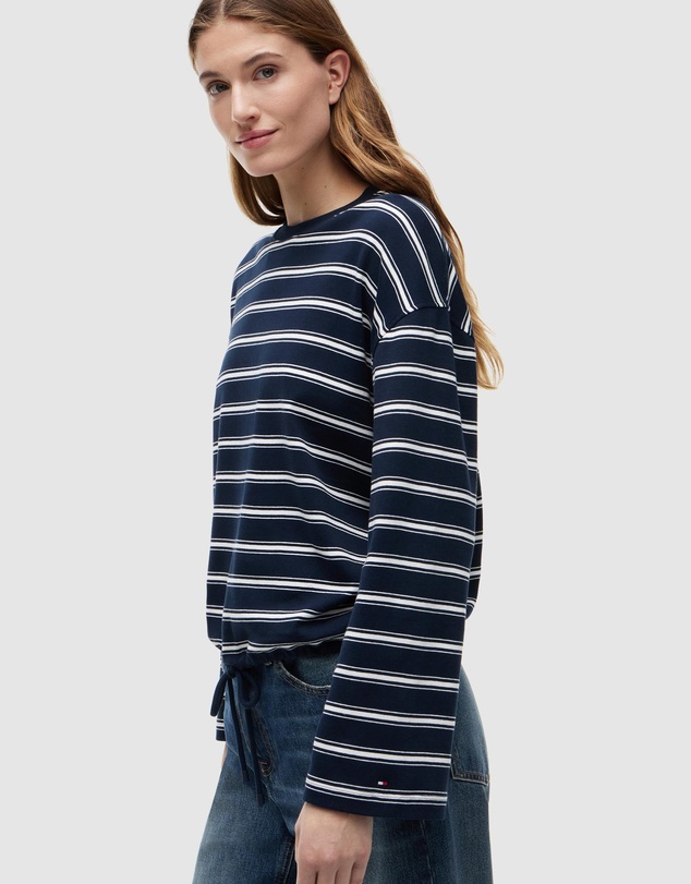 Tommy Hilfiger - Stripe Drawstring Hem Long Sleeve T-Shirt