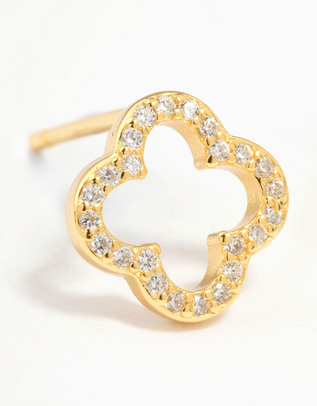 Lovisa - Gold Plated Sterling Silver Cubic Zirconia Flower Stud Earrings