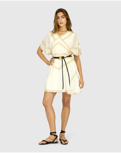 Belle & Bloom - Golden Mark Beaded Trim Mini Dress