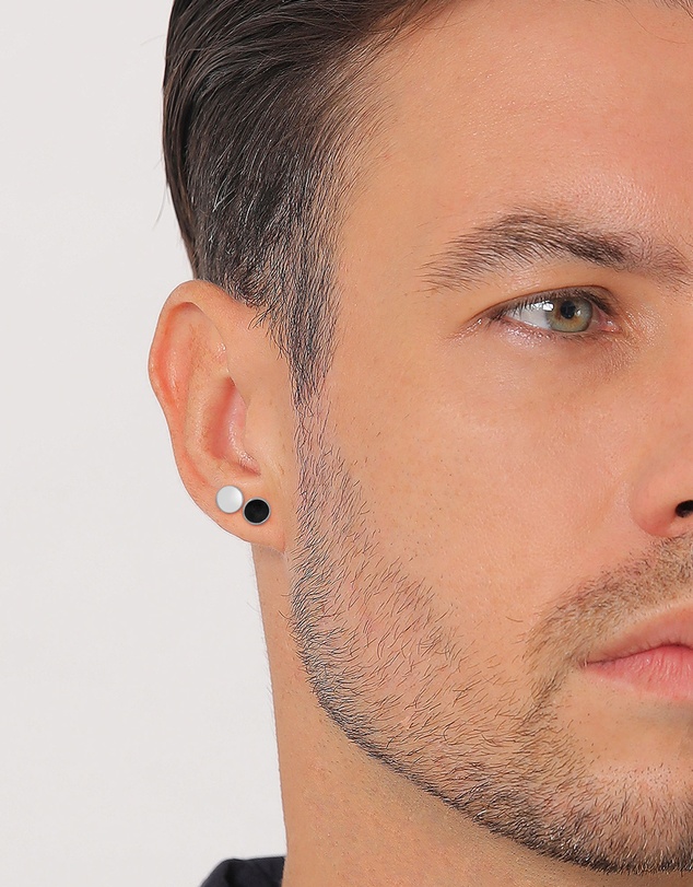 Kuzzoi - ICONIC EXCLUSIVE - Earrings Men Set Stud Circle Geo with Enamel in 925 Sterling Silver
