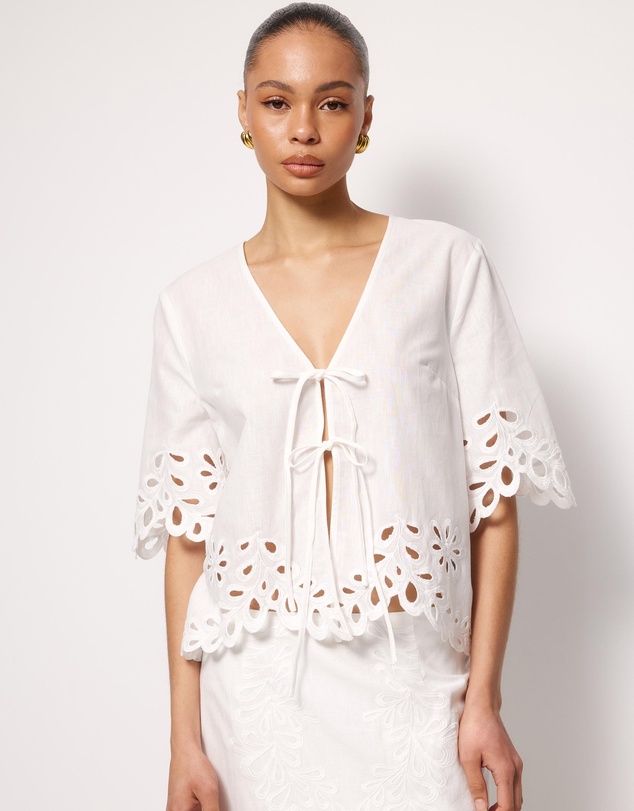AERE - Adria Broderie Tie Front Top