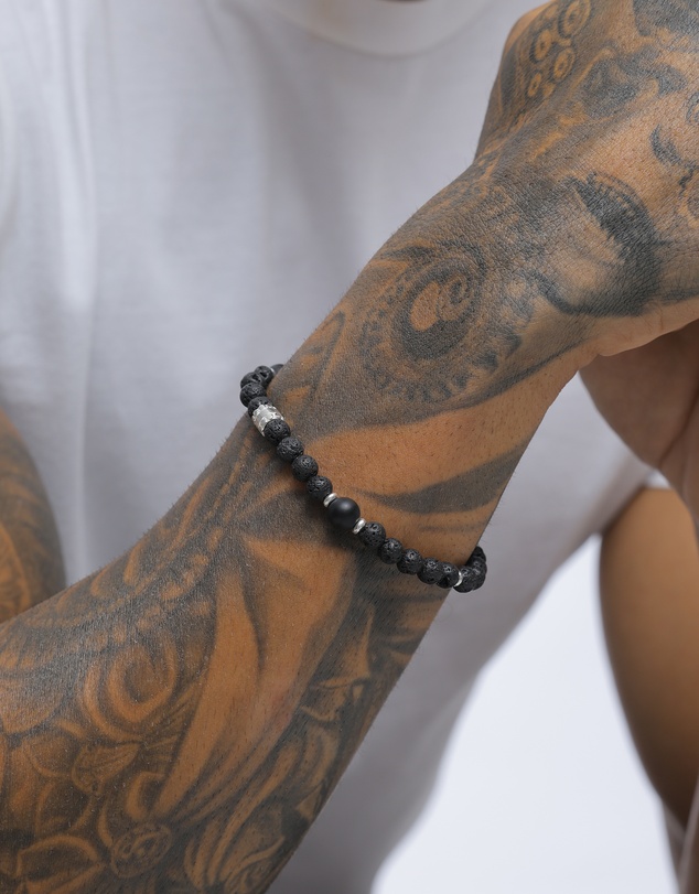Kuzzoi - ICONIC EXCLUSIVE - Lava and Onyx Bead Bracelet with Oxidised Silver Elements