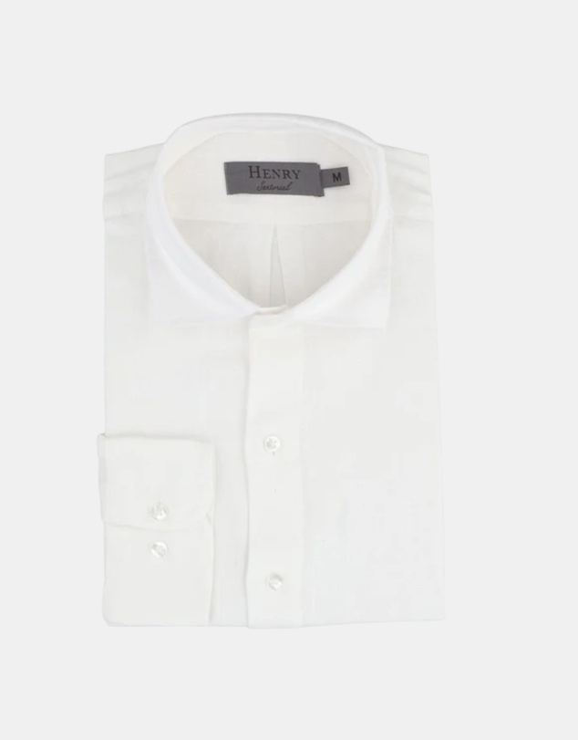 Henry Bucks - HENRY SARTORIAL Linen Classic Fit Shirt WHITE