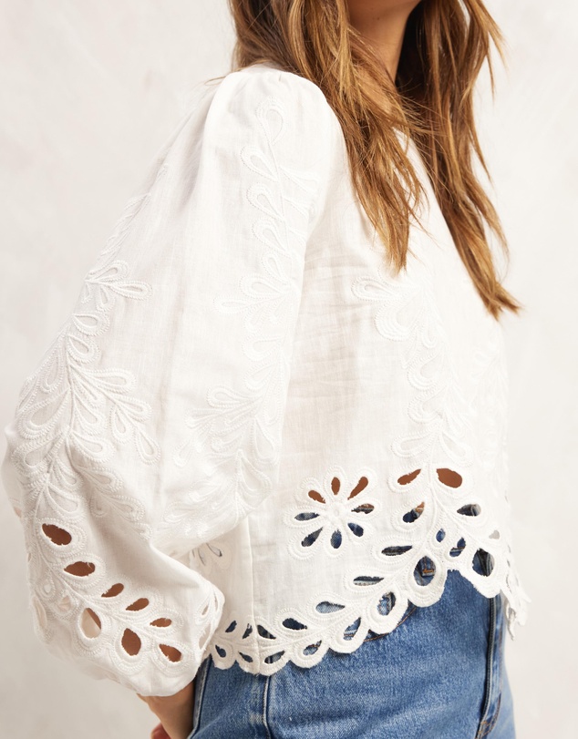AERE - Embroidered Linen Blend Top