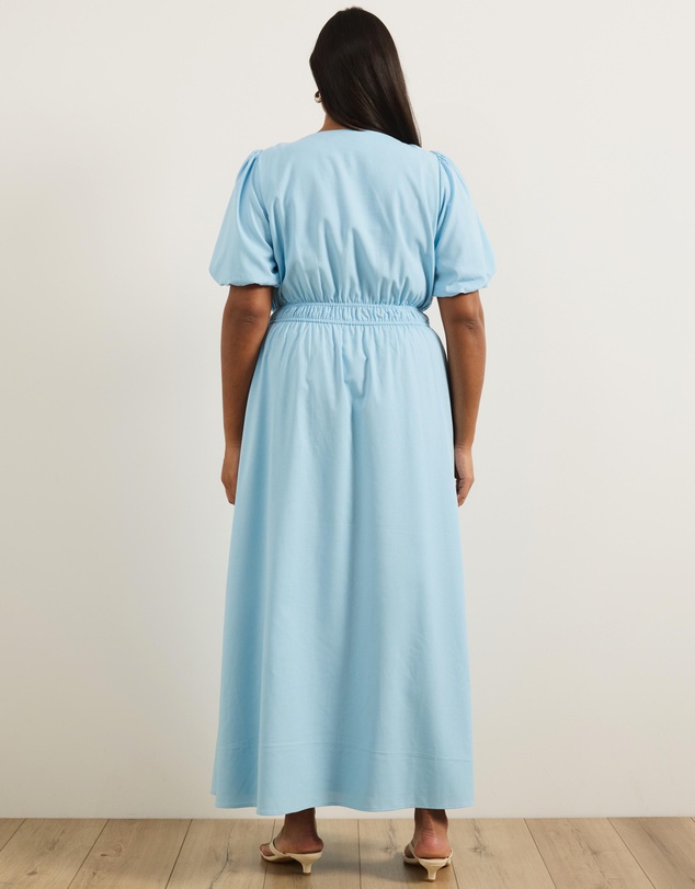 Atmos&Here Curvy - Linen Blend Puff Sleeve Maxi Dress