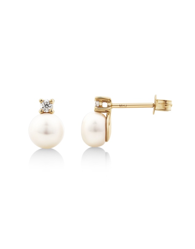 Michael Hill - Drop Earrings with Cultured Freshwater Pearl & Cubic Zirconia in 10kt Yellow Gold