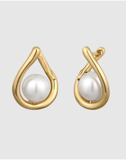 Elli Jewelry - Earrings Hoops Pearl Wedding 925 Sterling Silver Gold-Plated