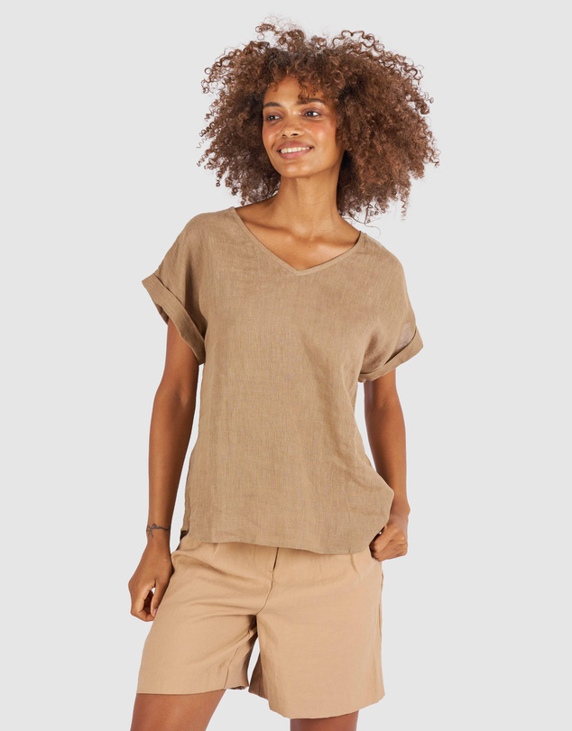 CAMIXA - Martina Linen V-Neck T-shirt