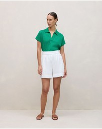 Trenery - Linen Cotton Relaxed Knit Polo in True Green