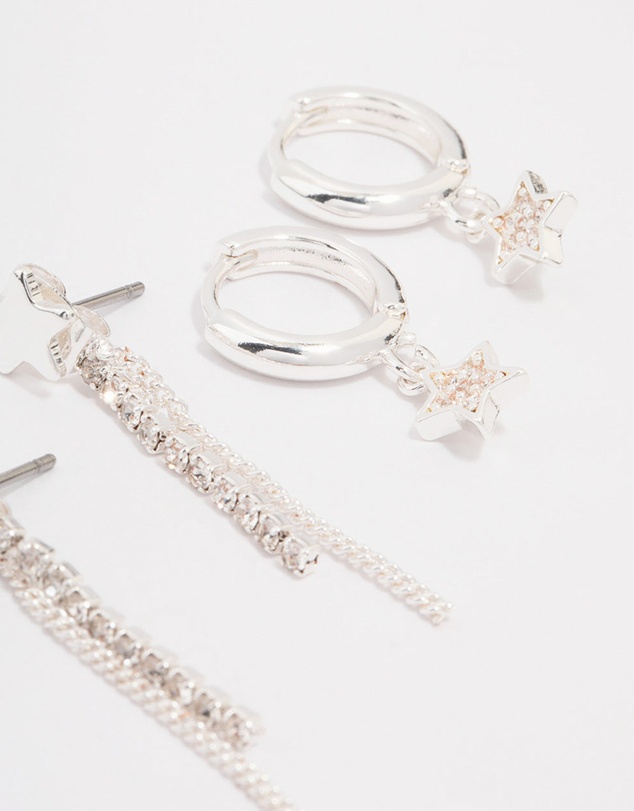 Lovisa - Silver Plated Brass Star Chain Earring 3-Pack