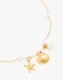 Lovisa - Waterproof Gold Plated Stainless Steel Pearl Star & Shell Charm Anklet