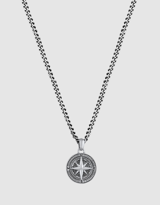 Kuzzoi - ICONIC EXCLUSIVE - Compass Pendant Necklace in Oxidised 925 Sterling Silver
