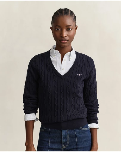 Gant - Stretch Cotton Cable V-Neck Knit