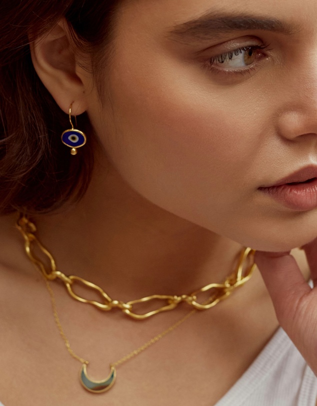 Ottoman Hands - Alara Navy Evil Eye Drop Earrings