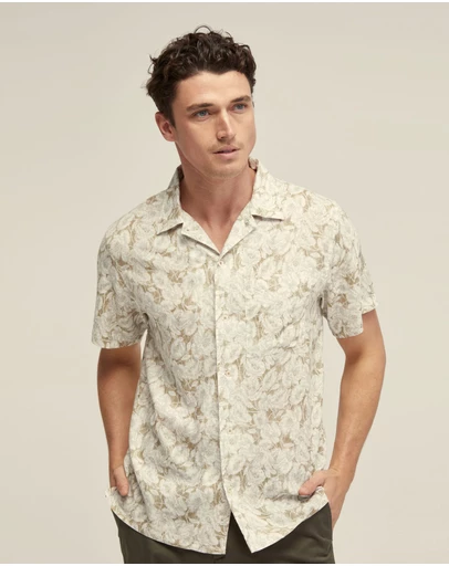 Oxford - Vinny Linen Blend Printed Short Sleeve Shirt