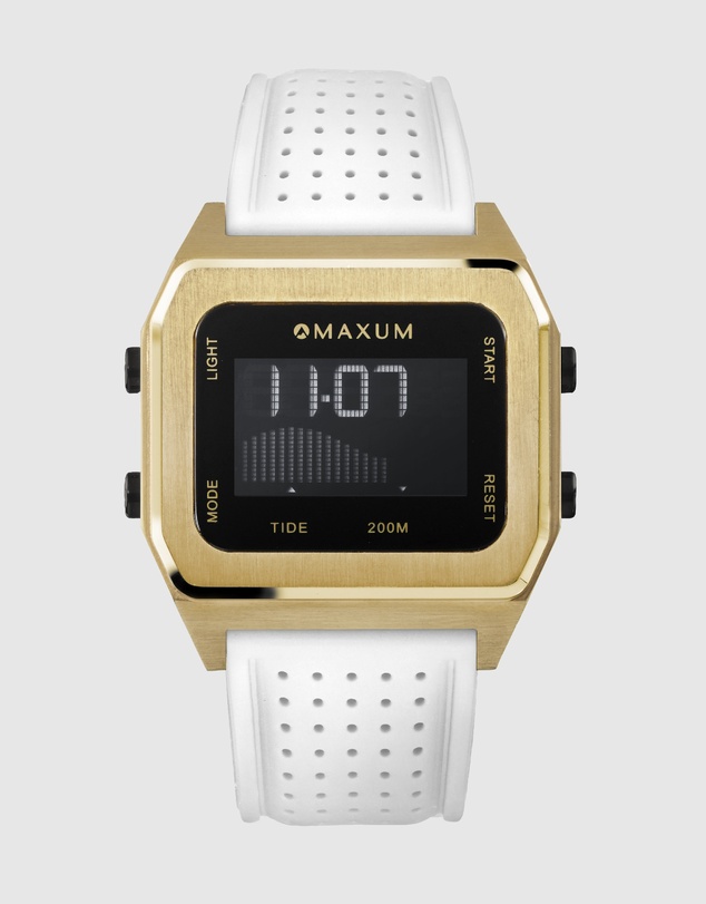 Maxum - Raglan Tide Watch – Gold Case, Black Dial & White Silicone Strap