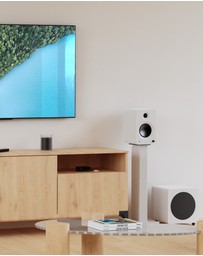 iWorld - Kanto REN 200W Powered Bookshelf Speakers with HDMI ARC, USB-C, and Bluetooth 5.3 - Matte White, Pair