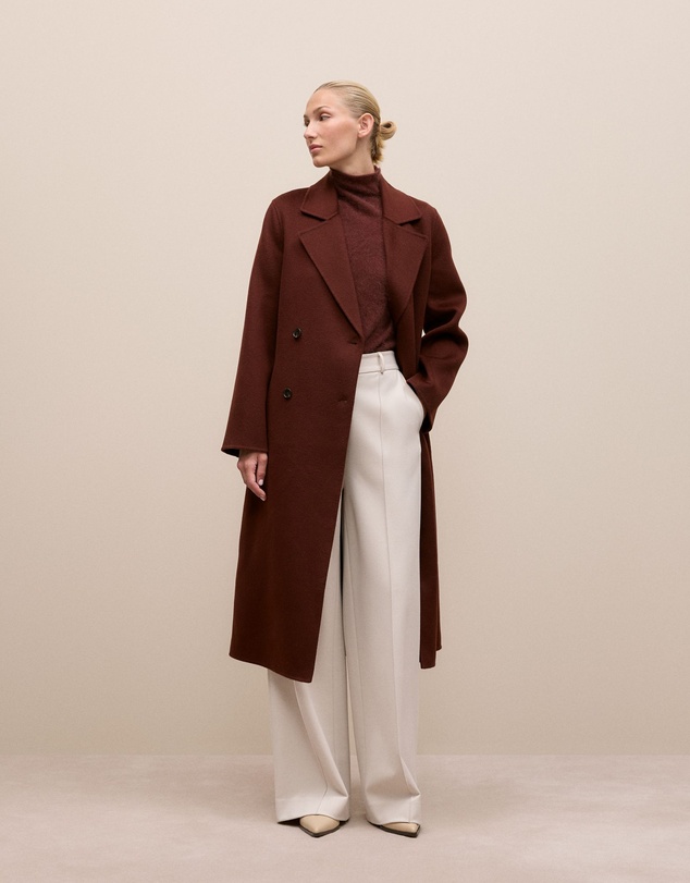 Trenery - Brushed Wool Double Breasted Coat in Espresso