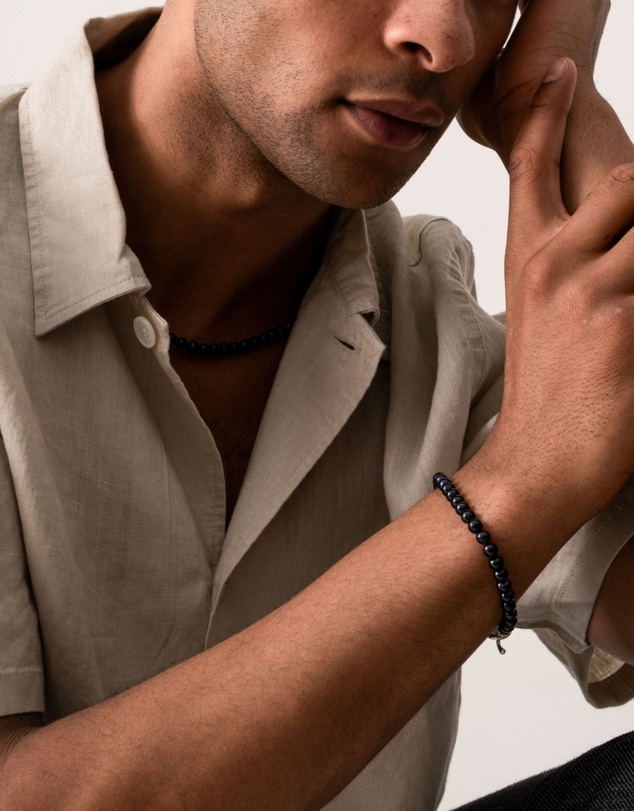 Dower & Hall - Men's Black Pearl Bracelet In Sterling Silver