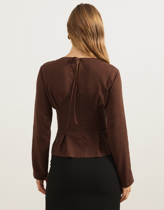 Atmos&Here - Sapna Linen Blend Long Sleeve Pintuck Blouse