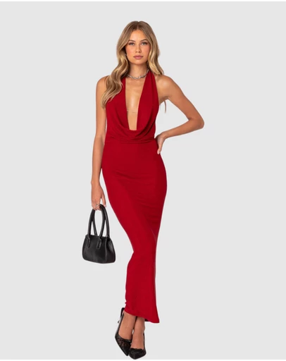 EDIKTED - Cowl Neck Open Back Maxi Dress